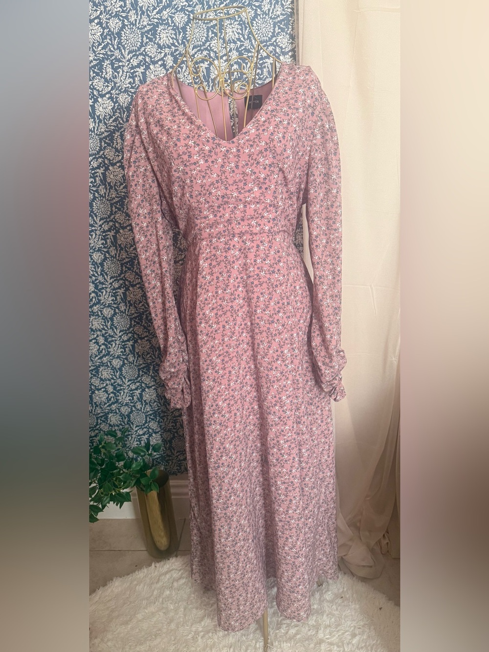 HEYSON Pink Floral Long-Sleeve Maxi Dress – Large